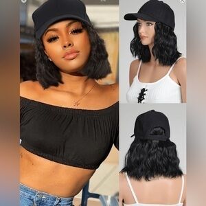 ✨NWT Baseball Cap Hair Extensions Hat Wig Adjustable Curly Wave 8" Synthetic